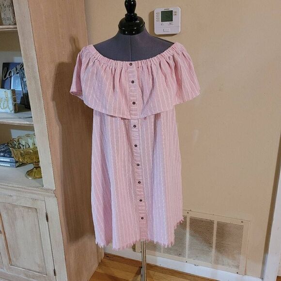 Bluheaven Women's Elastic Off-shoulder Striped Dress Barbie Pink Large - Picture 5 of 16